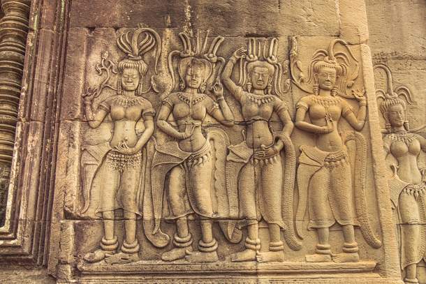 Stone bas relief  with maidens and temple dancers