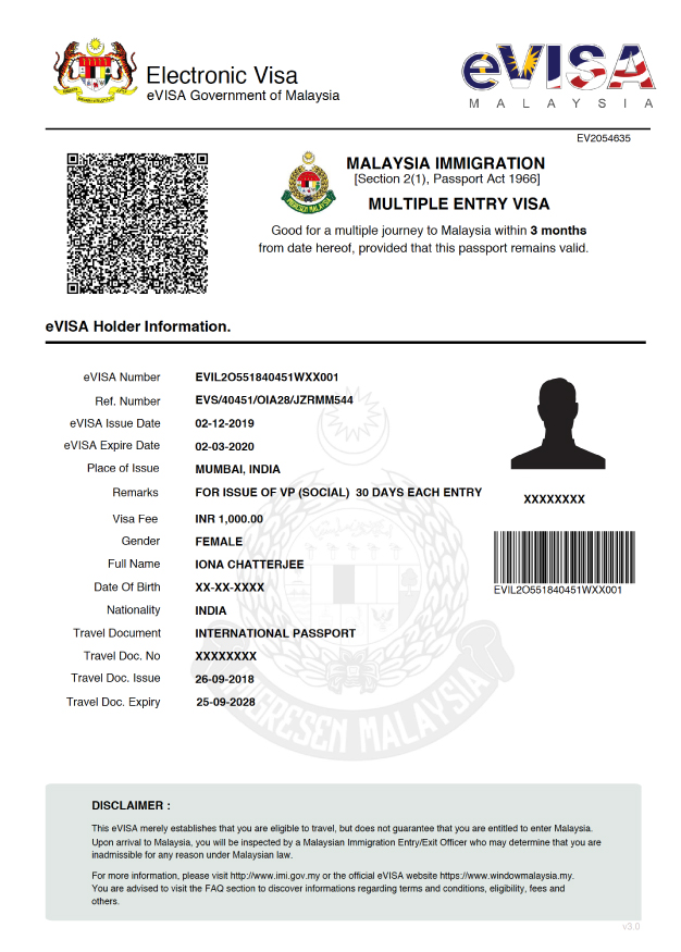Sample Malaysia Visa