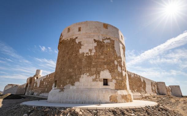 Tabuk - A close-up of a corner watch tower at the historic Al-Zareeb castle