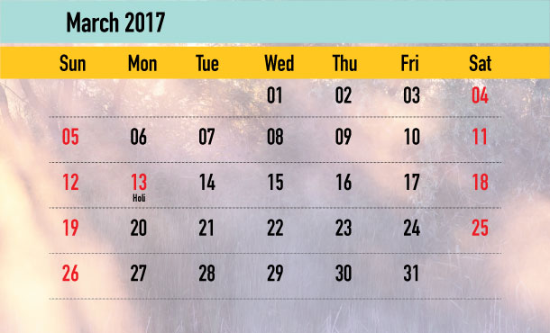 Weekend Calendar - March