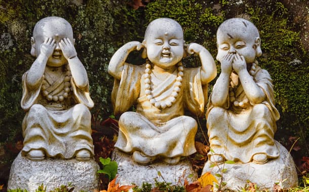 Three wise Buddha statues, Japan
