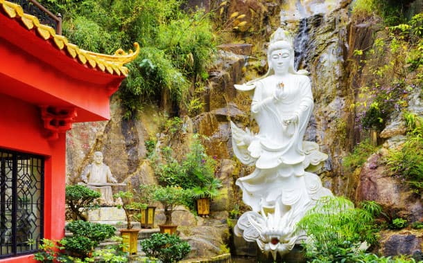 White Buddha statue in Ten Thousand Buddhas Monastery, Hong Kong